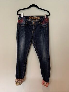 Desigual Dark Blue Jeans with Multicolor Embroidery